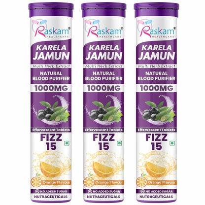Raskam Karela Jamun Effervescent Tablets | Helps in High Sugar Condition|Promotes Healthy Glucose Levels | Boosts Digestive Health| Supports Daily Blood Sugar Management & Insulin Function| Orange Flavor (45)