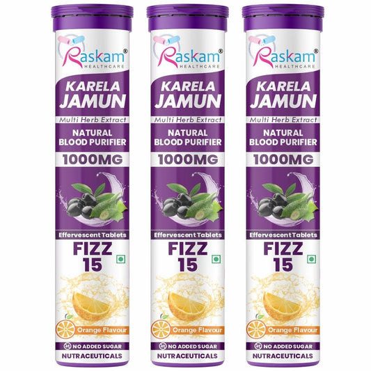 Raskam Karela Jamun Effervescent Tablets | Helps in High Sugar Condition|Promotes Healthy Glucose Levels | Boosts Digestive Health| Supports Daily Blood Sugar Management & Insulin Function| Orange Flavor (45)