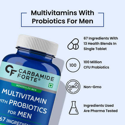 Carbamide Forte Multivitamin for Men with 67 Ingredients for Immunity & Energy | Multivitamin Tablet for Men with Probiotics, Zinc, Vitamin C, Vitamin D3, Multiminerals & Ginseng Extract - 120 Veg Tablets