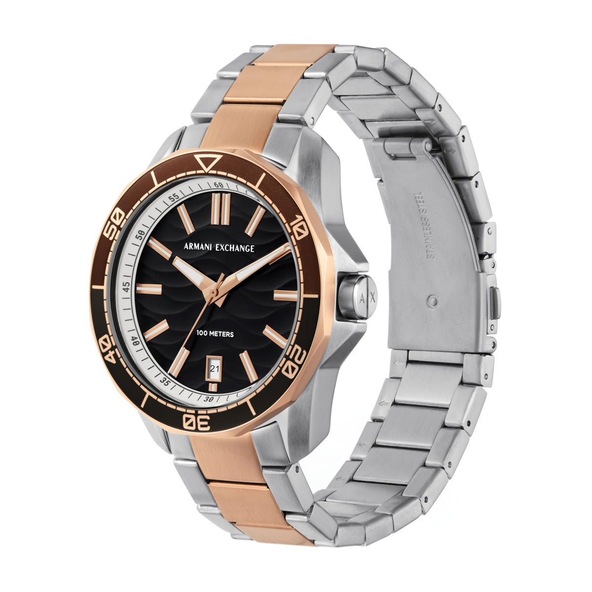 Armani Exchange Stainless Steel Analog Men's Watch-Ax1962, Dial-Color:Black, Band Color:Two-Tone