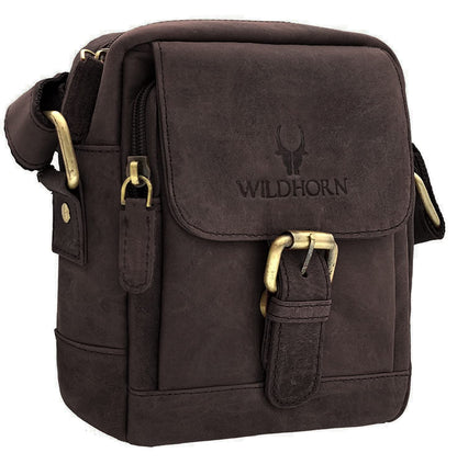 WildHorn Genuine Leather Mini Sling Bag for Men | Compact, Durable & Stylish | Buckle Closure | Front Zip Pocket | 1-Year Warranty