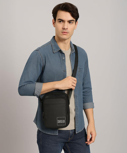 COUNSELOR Sling Bag for Men and Women, Polyester Crossbody Bag, Adjustable Strap, Zipper Closure, Multiple Compartments, Lightweight Stylish Mini Side Bag for Daily Use, Travel LUNO (Black)