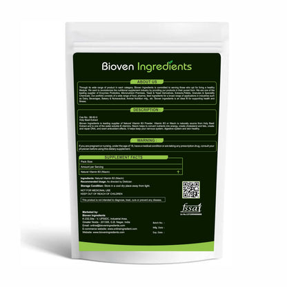 Bioven Ingredients Natural Vitamin B3 Powder, Derived from 100% Natural & Organic Amla Extract, Non-GMO Supplement, No Preservatives, Sugar, Gluten or Dairy Free Powder