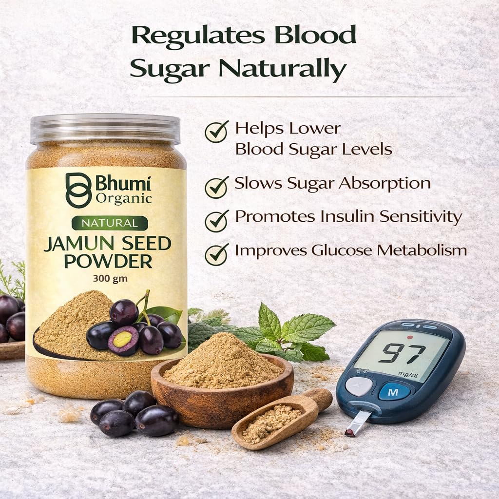 Bhumi Organic Ayurveda Jamun Seed Powder for Diabetes - 500 Grams - Herbal Supplement - Pure Jamun Seeds