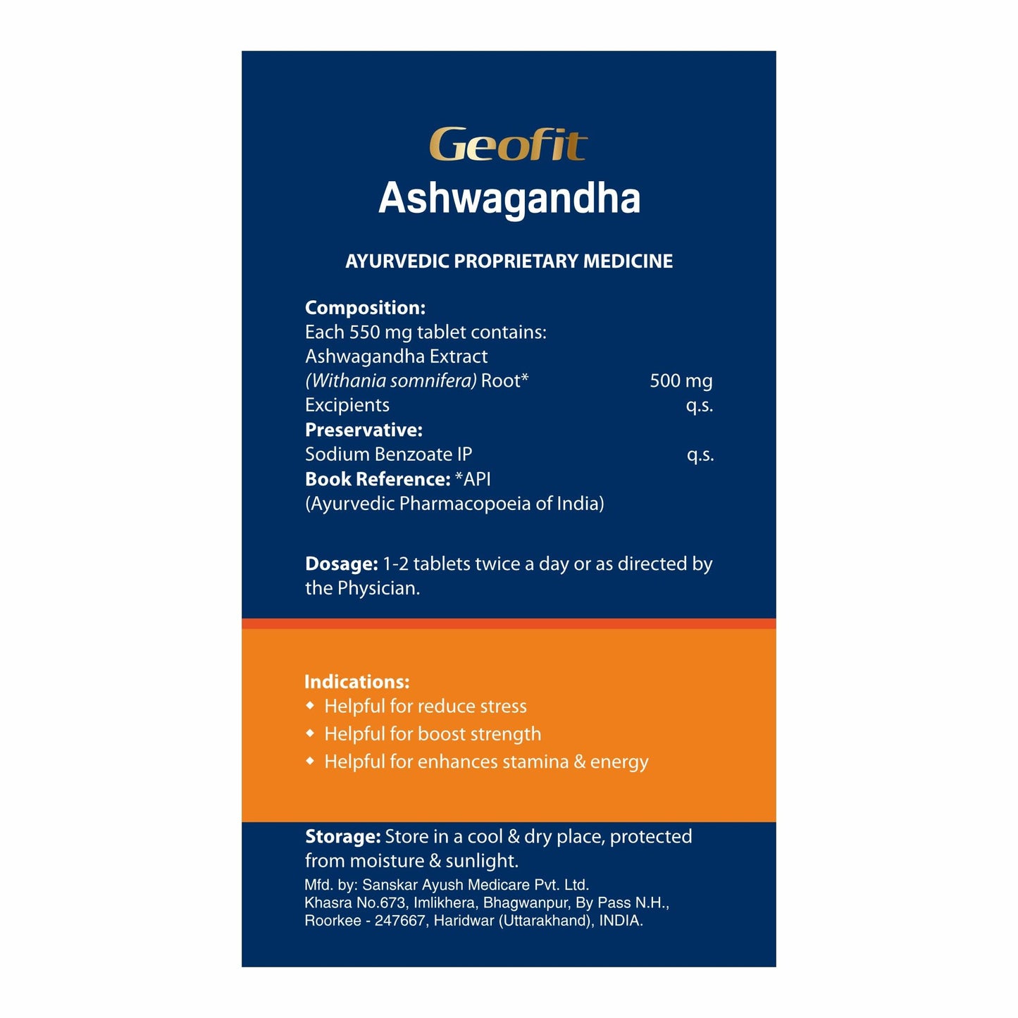 Geofit Ashwagandha 60 Tablets (Pack of 3) | Ayurvedic Tablets for Immunity Boosting Well Being & Increasing Strength & Stamina | Stress Relieving Tablet