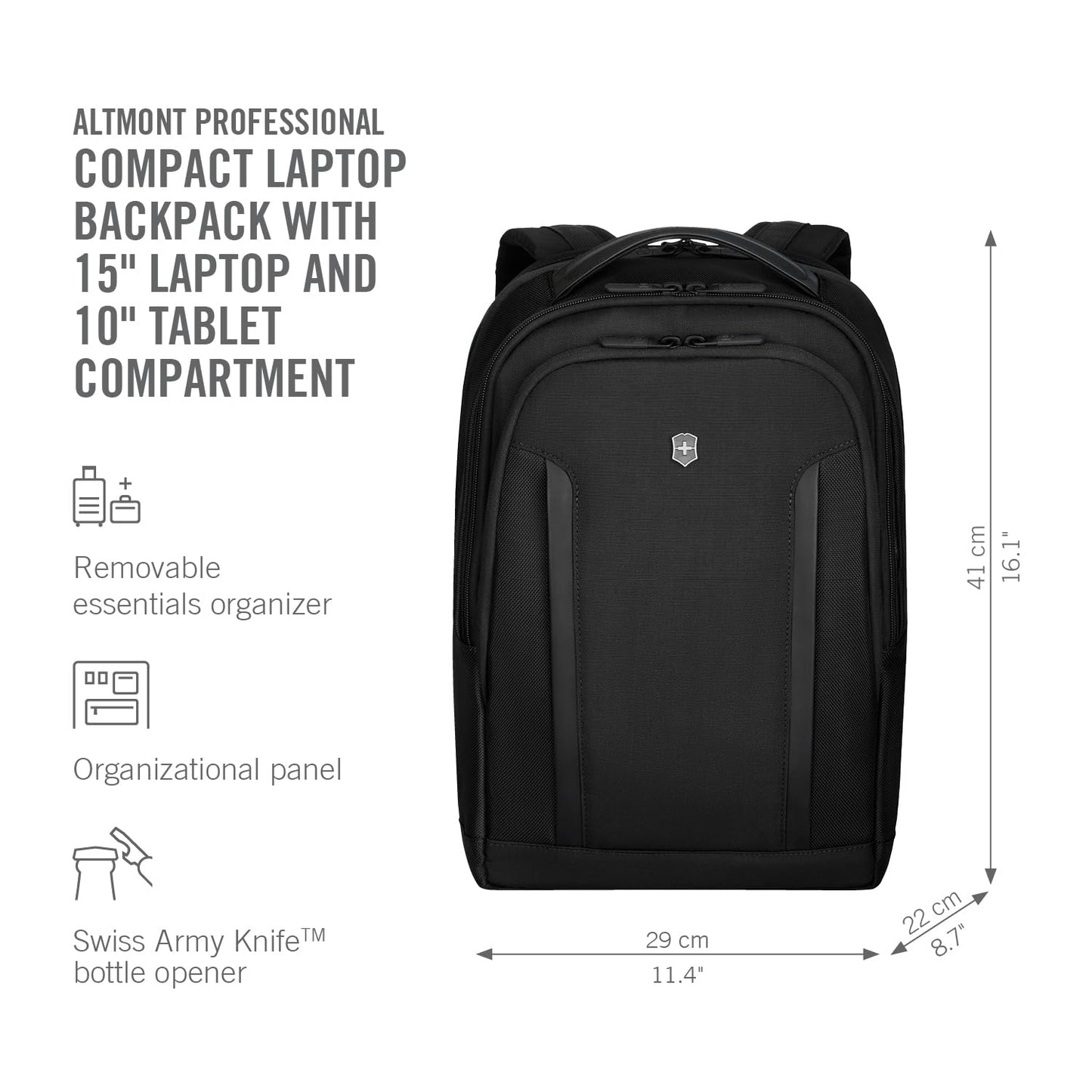 Victorinox Swiss Designed Altmont Professional Compact Laptop Backpack, Black, One Size, 16 IN (602151)