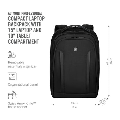 Victorinox Swiss Designed Altmont Professional Compact Laptop Backpack, Black, One Size, 16 IN (602151)