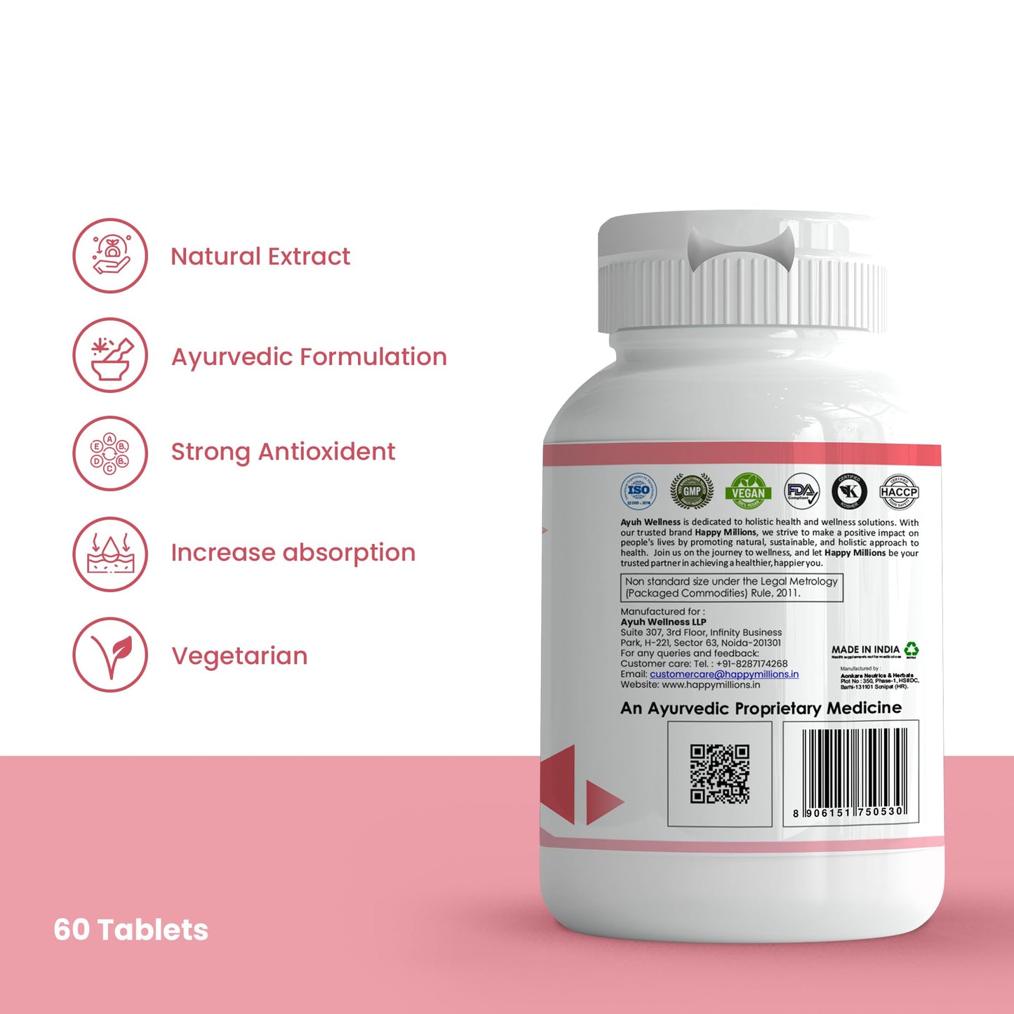 HappyMillions Hormonal Balance Tablets for Women Supports Menstrual Health, Hormonal Stability, and Well-being With Shatavari, Methi, Kalonji & Ashoka 2 Tablets Daily For Healthcare Advised 500 mg, 60 Tablets