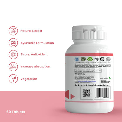 HappyMillions Hormonal Balance Tablets for Women Supports Menstrual Health, Hormonal Stability, and Well-being With Shatavari, Methi, Kalonji & Ashoka 2 Tablets Daily For Healthcare Advised 500 mg, 60 Tablets