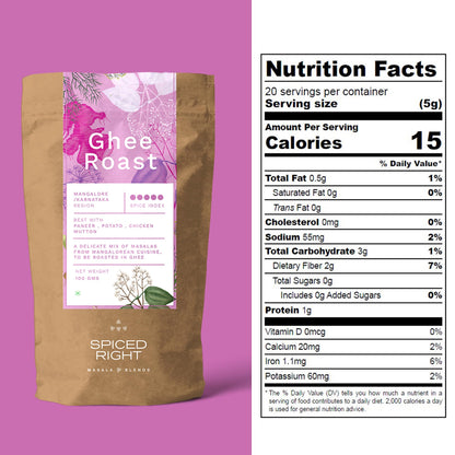Spiced Right Mangalore Ghee Roast Masala 200gm - Authentic Mangalorean Curry Spice Masala Blend with Garlic for Chicken, Prawn, Mutton, and Veg Dishes - No Artificial Colouring or Flavouring.