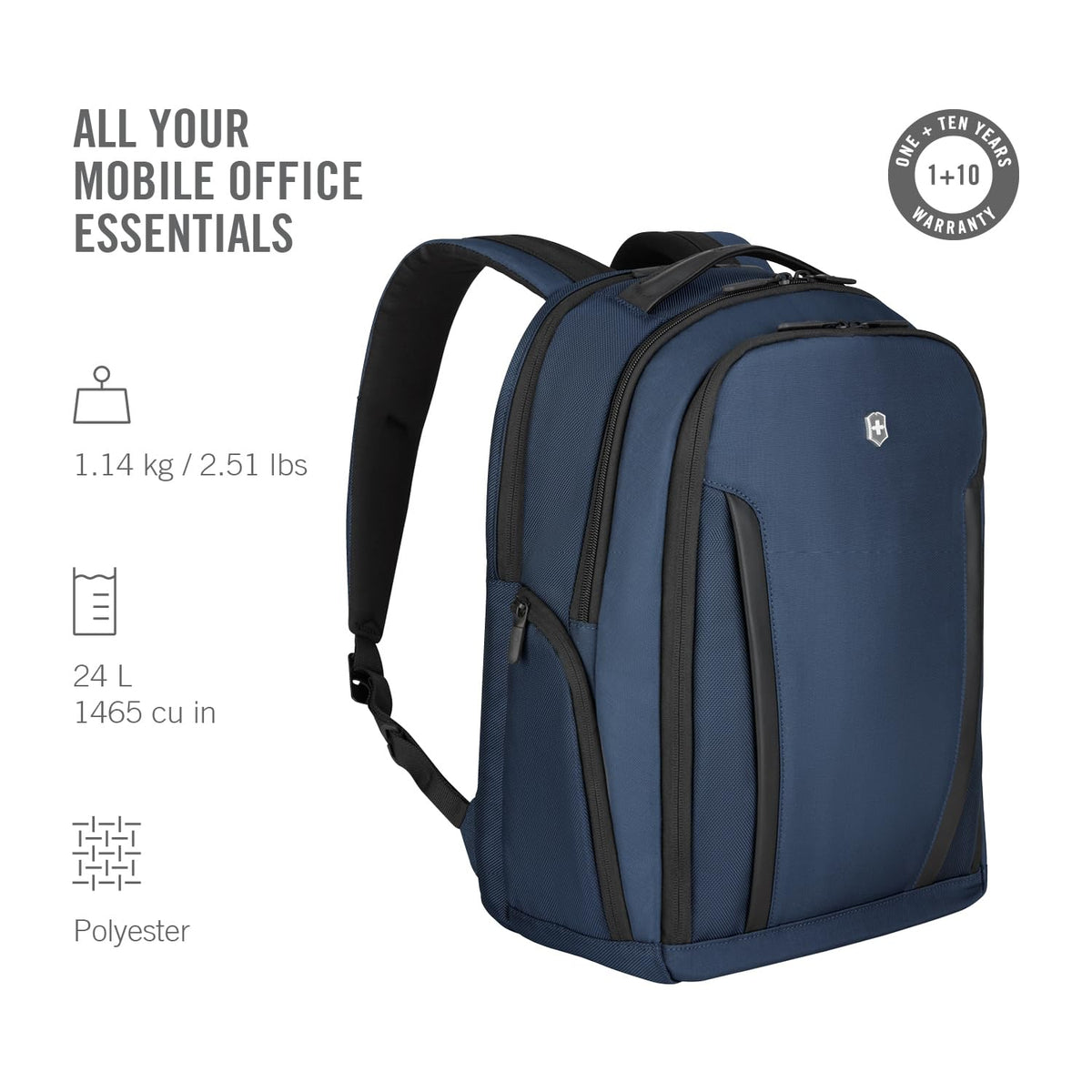 Victorinox Swiss Designed Backpack, Altmont Professional Essentials Laptop Backpack, Navy Blue, Dedicated Laptop and Tablet Compartment, Business Travel Office Bag For Men, 24 Litres, (653289)