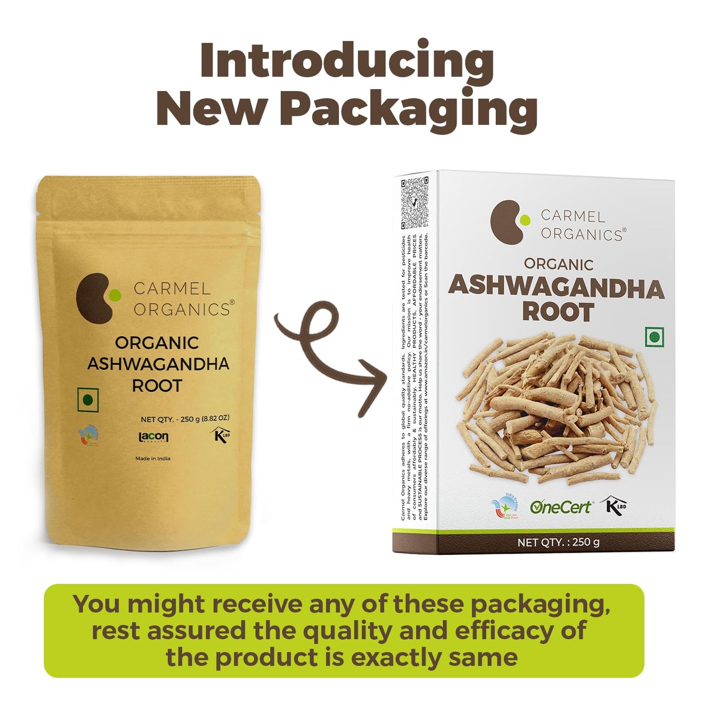 CARMEL ORGANICS Ashwagandha Root Whole (250 g) | Jaivik Bharat Certified | Helps Fight Anxiety and Stress | Withania Somnifera | Non-GMO | No added Preservatives
