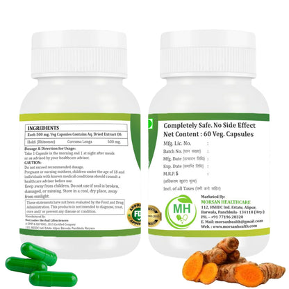 MORSAN HEALTHCARE | Haldi Capsules 500mg – 60 Count | 2 Pack | Vegetarian | Plant-Based | Herbal Supplement | No Artificial Additives | Gluten-Free | Organic |