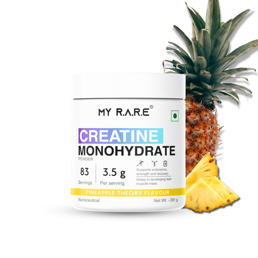 My Rare Creatine Monohydrate (83 Servings, Pineapple Theory Flavour) |Supports Muscle Strength, Build Endurance & Faster Recovery | 3rd Party Lab Tested | Creatine For Athelete's - 291g With Free Shaker