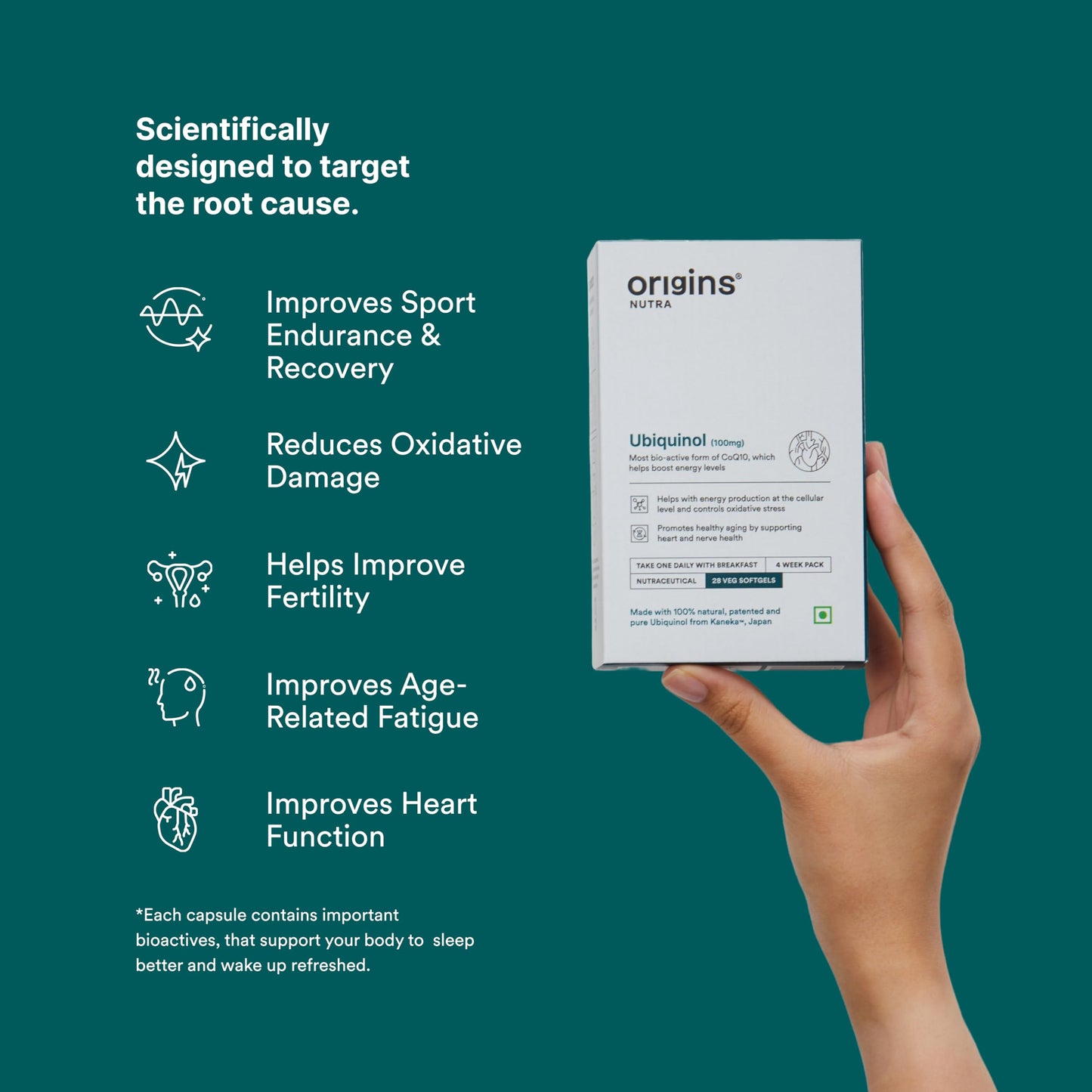 Origins Nutra Kaneka™ Ubiquinol 100mg | Boosts Energy, Supports Heart & Cellular Health | Active CoQ10 for Healthy Aging |GMP Certified | 28 Softgels (Pack of 1)