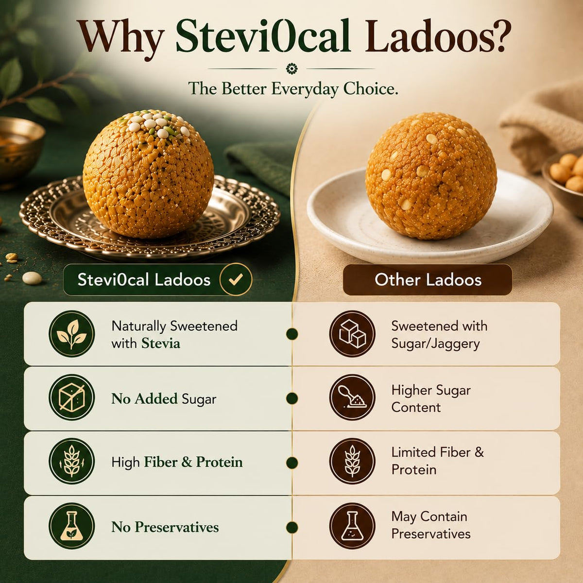 Stevi0cal Utsav Ladoos | 12 Ladoos, 360g | Sweetened with Stevia