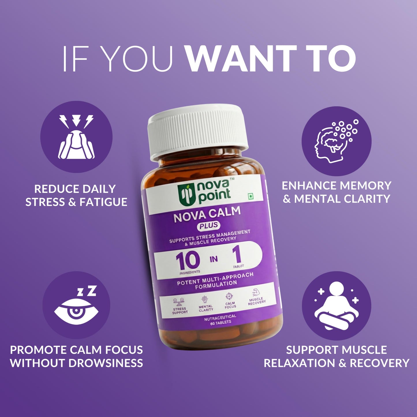 NovaPoint Magnesium Bisglycinate (Chelated) & Ashwagandha Root (5% Withanolides for Max Results) | Advanced & Potent 10-in-1 Formula for Stress Relief & Muscle Recovery | 60 Veg Tablets