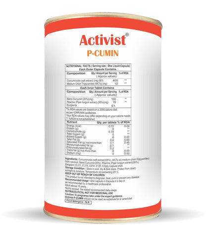Activist P-Cumin Oil Capsule | Nutritional Dietary Supplement (60 Liquid Capsule) - 100% Pure Cumin Oil, Natural Support for Digestive Health, Immune System Boosting, and Antioxidant Protection