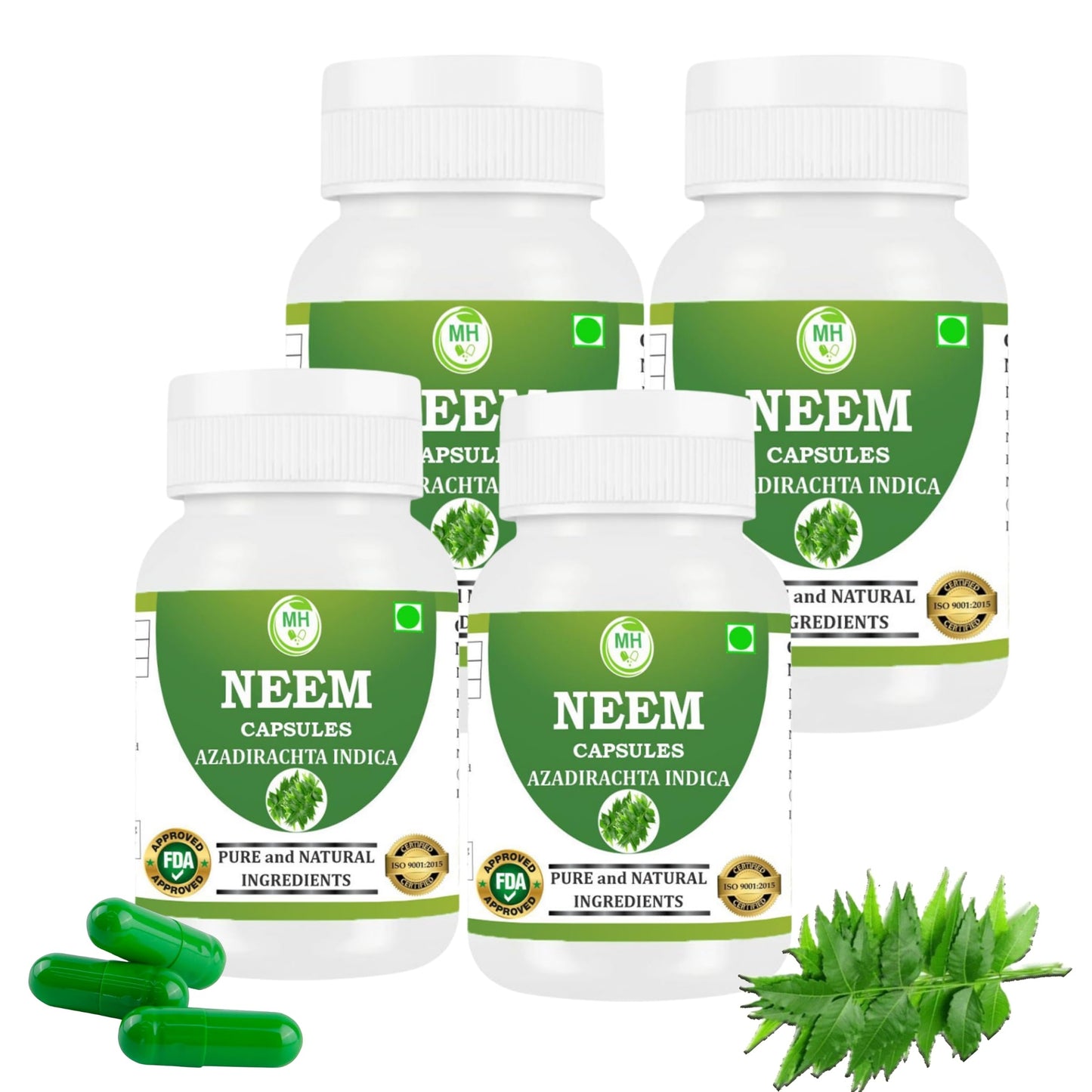 Morsan Healthcare NEEM Capsules – 60 Veg Capsules | Pure Azadirachta Indica Extract | Natural Plant-Based Herbal Supplement | Ayurvedic Wellness Formula | Pack of 4