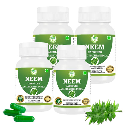 Morsan Healthcare NEEM Capsules – 60 Veg Capsules | Pure Azadirachta Indica Extract | Natural Plant-Based Herbal Supplement | Ayurvedic Wellness Formula | Pack of 4