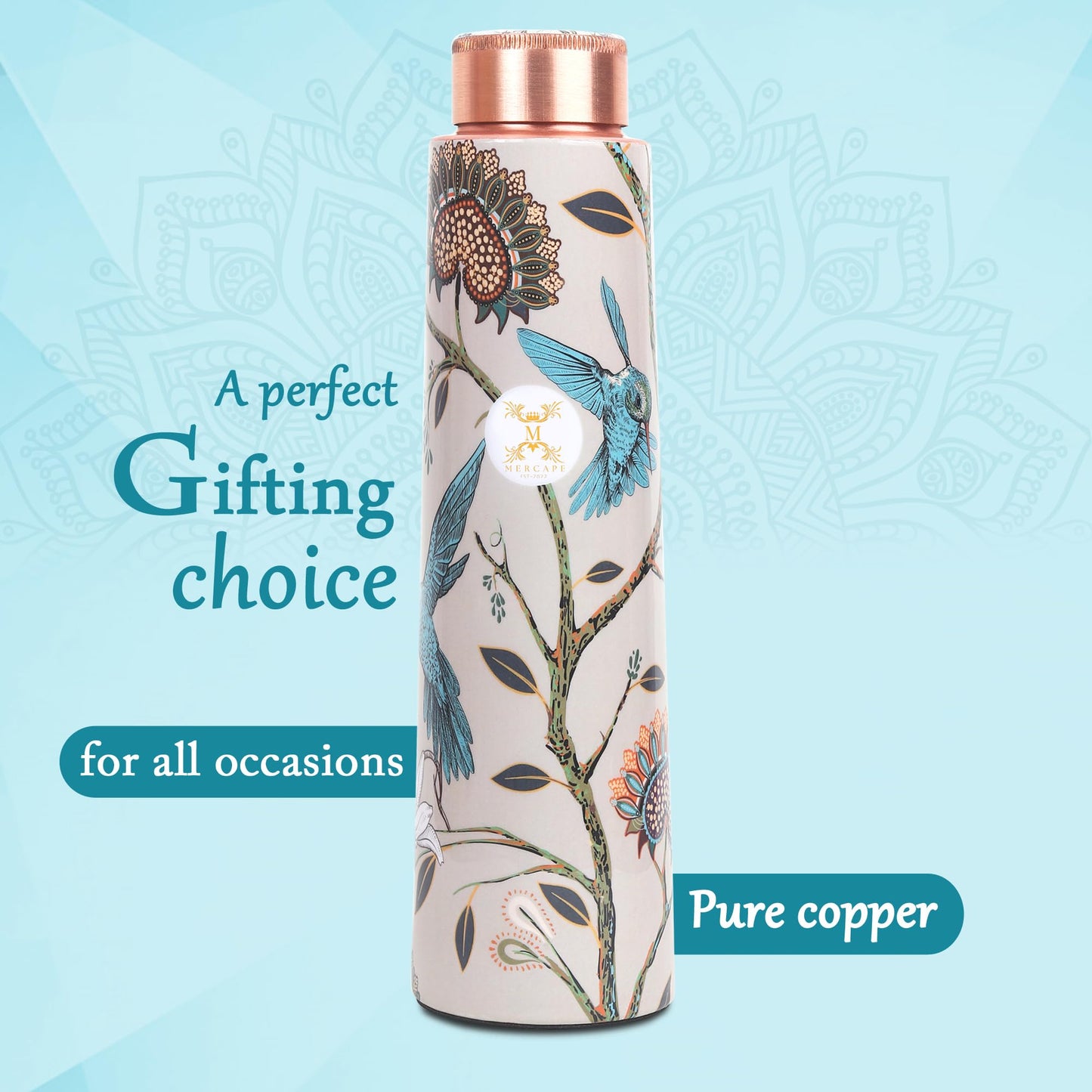 MERCAPE® - 100% Pure Copper Water Bottle | Leak Proof, Durable & Rust Proof | Non-Toxic & BPA Free Bottles | Eco Friendly Water Bottle (900 ml) (Pack of 1)