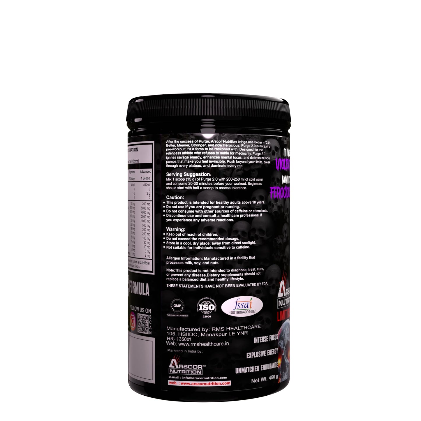 Purge 2.0 – Best Pre-Workout Powder for Men | Extreme Energy | No Jitter, No Crash | 6000mg Citrulline Malate, 4000mg Beta-Alanine, 300mg Caffeine | 450g | Rocket Pop