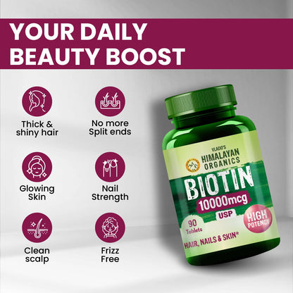 Vlado's Himalayan Organics Biotin10000Mcg For Biotin Supplement for Hair Growth, Glowing Skin & Strong Nails – | Supports Healthy Hair, Fights Hair Fall & Nail Brittleness | For Men & Women- 90 Tablets