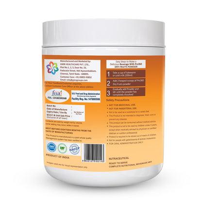 Pro360 Dry Fruits Protein Powder With Natural Dry Fruits With Immunity Boosters - Zinc, Vitamin C, Vitamin D (250g+250g) Pack of 2