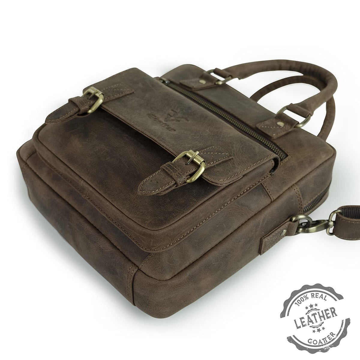 Goatter Men Hunter Leather 12" Inch Shoulder Crossbody Travel Messenger Sling Bags, Grey