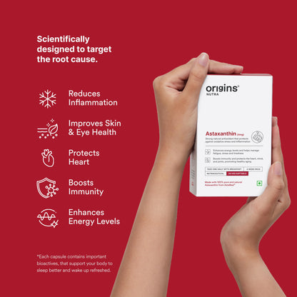 Origins Nutra Astareal® Natural Astaxanthin 4 mg from Japan | Antioxidant for Energy, Immunity & Muscle Recovery | 28 veg. Softgels | GMP Certified | Pack of 1