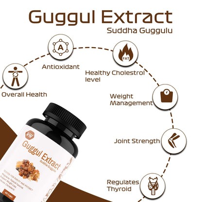 Vitaminhaat Guggul Extract Commiphora Mukul with 10% Guggul Sterones Supplement, 500 mg (Pack of 60 Caps)