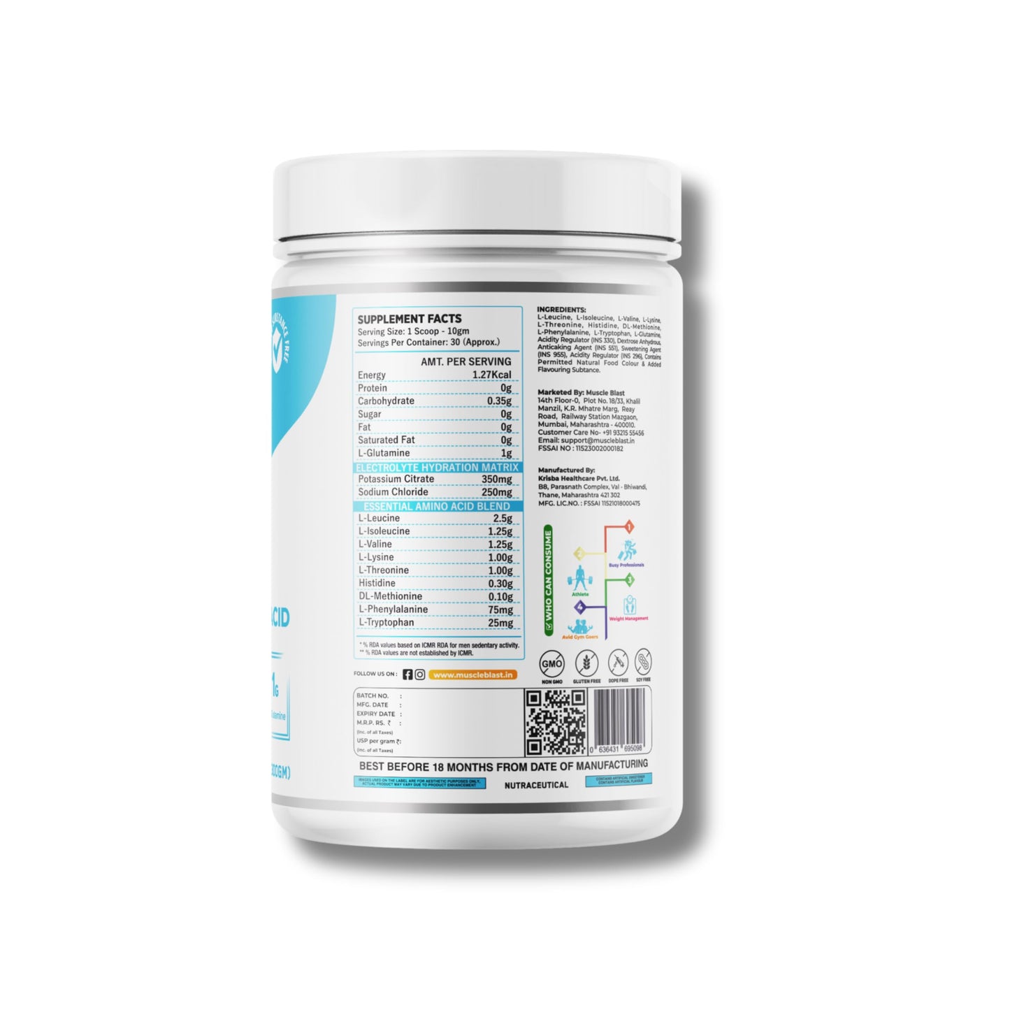 MUSCLE BLAST EAA Powder | Essential Amino Acids Supplement | All 9 EAAs with L-Glutamine | Supports Muscle Recovery, Growth & Endurance | Zero Sugar & Zero Calories | 30 Servings (Pink Guava)