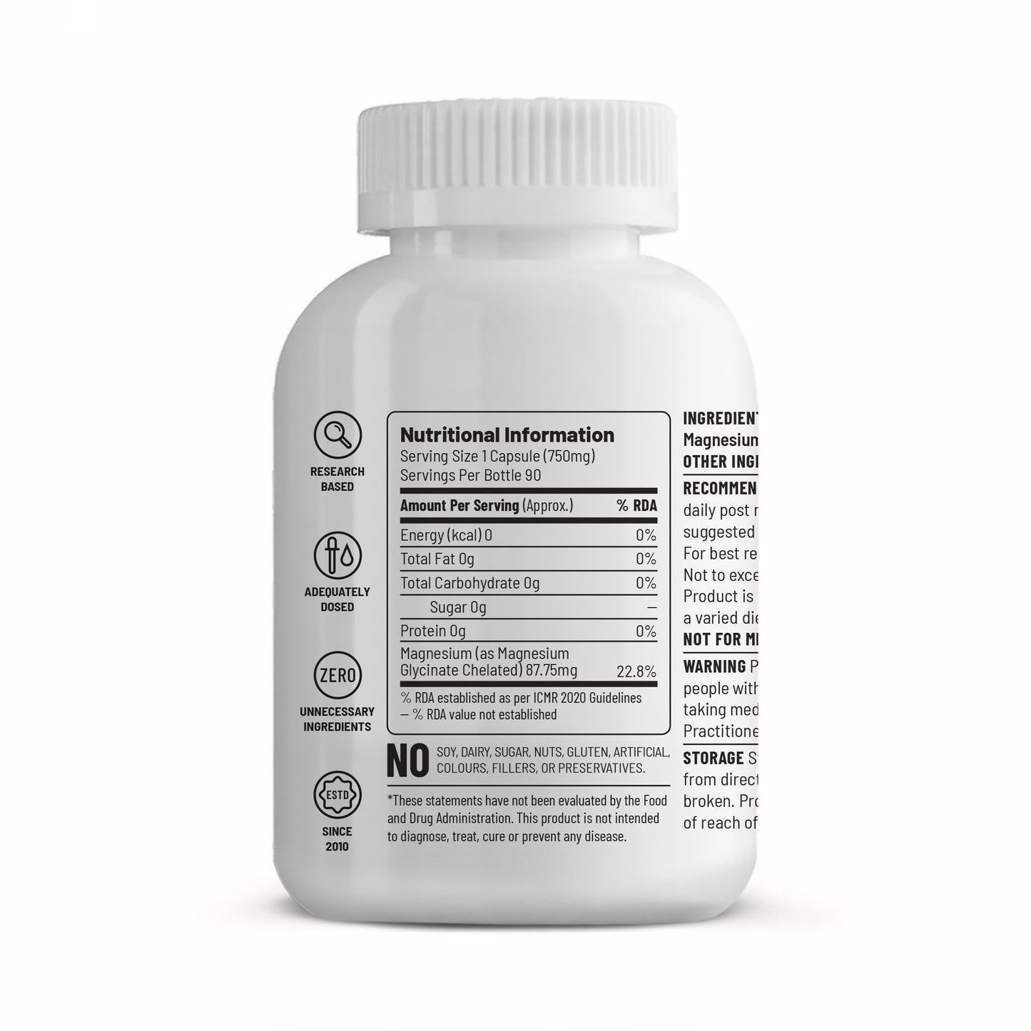 Unived Chelated Magnesium Glycinate Pure (non-buffered) | Fully Reacted Non-Buffered | High Absorption | Muscle Recovery, Sleep, Stress Support | Vegan | 90 Capsules