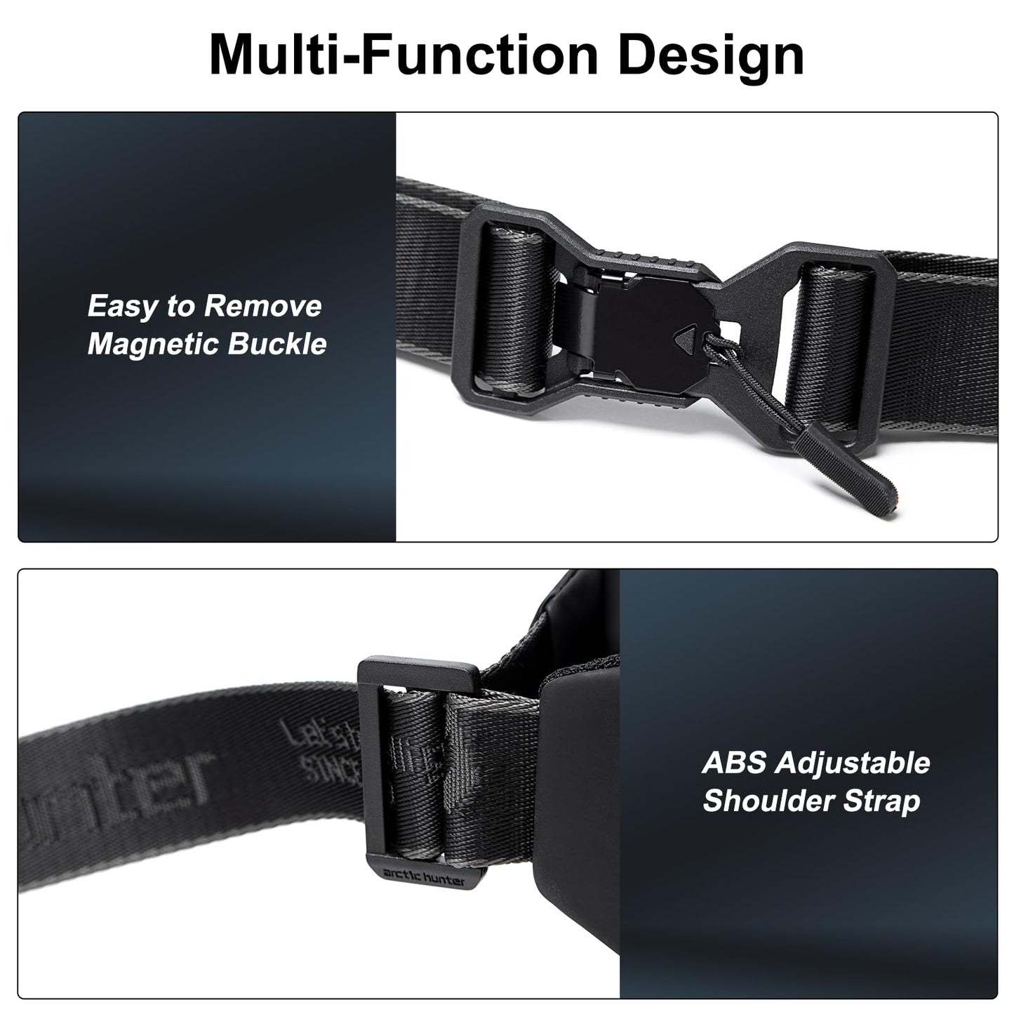 Arctic Hunter Large Fanny Pack for Men Heavy Chest Bag with Magnetic Buckle Big Waist Pouch Polyester Sling Bag for Men Crossbody Water-Resistant Passport Side Bag for Travel Business Office,Black