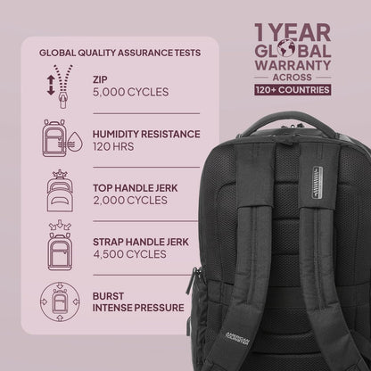 American Tourister Zork 2.0 Style 01, 23L Volume Office 4 Compartment Laptop Backpack With Front Organizer And Spacious Interiors For Unisex, Men & Women - Black