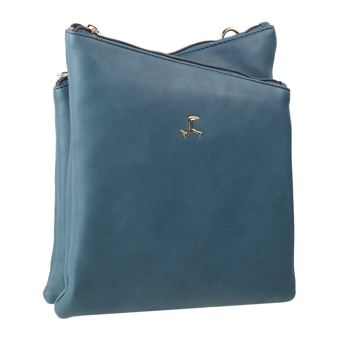 Mochi Blue Faux Leather Premium Zipper Casual Sling Bag For Women (66-7211)