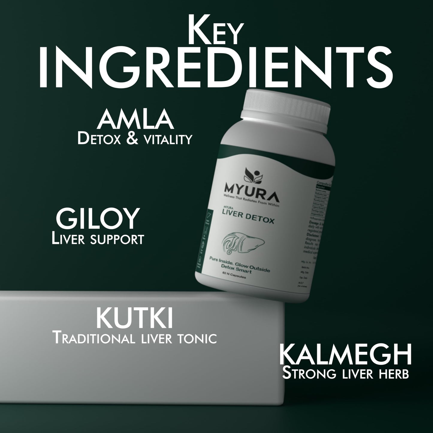 MYURA Liver Detox Formula | Ayurvedic Liver Cleanse & Detox Support | With Kalmegh, Kutki & Punarnava | 60 Veg Capsules | Supports Liver Purification & Metabolism