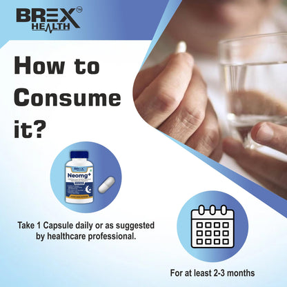 Brexhealth Neomg+ Highest Bioabsorption Of Magnesium Glycinate With Zinc, Valerian Root, Vitamin B6 & D3-120 Veg Capsules, Pack Of 1