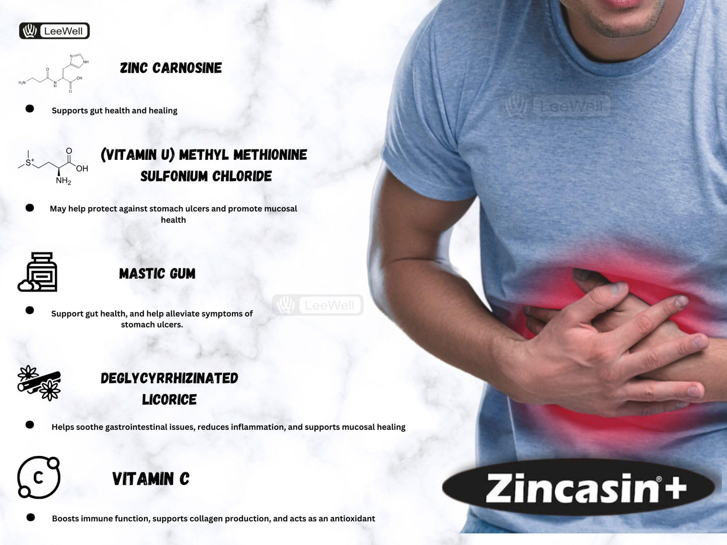 zincasin +plus Zinc L carnosine, Vitamin U, DGL Deglycyrrhizinated Lico- image 9