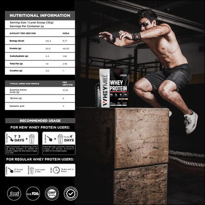 WHEYMILL 100% Whey Protein | 25g Protein, 3g Creatine, 6g BCAA | Easy Mixing, Low Carbs Whey Protein Supplement Powder with Creatine for Men, Women & Athletes (2 Kg/4.4lb | 56 Servings | Butterscotch)