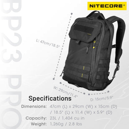 Nitecore BP23 Pro Multifunctional Commuter Backpack Daypack Tactical Bag Fit 15.6 Inch Laptops, Black