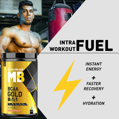 MuscleBlaze Bcaa Gold 8:1:1 Powder (Fruit Punch, 450G, 30 Servings) | W- image 4