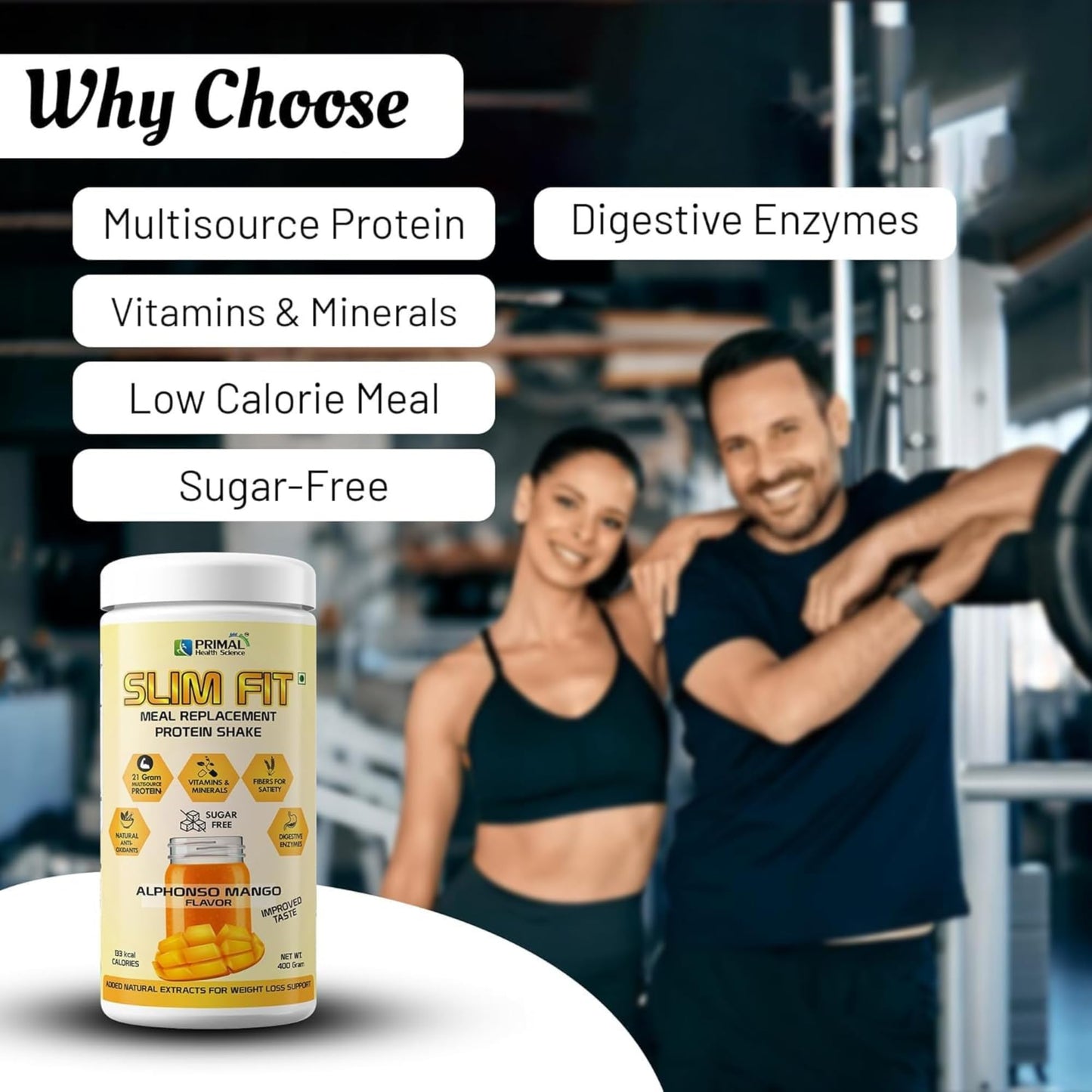 Primal Meal Replacement Protein Shake 400g | High Protein, Sugar-Free With Fibre | Essential Vitamins Minerals | Muscle Recovery & Energy | Alphonso Mango Flavor