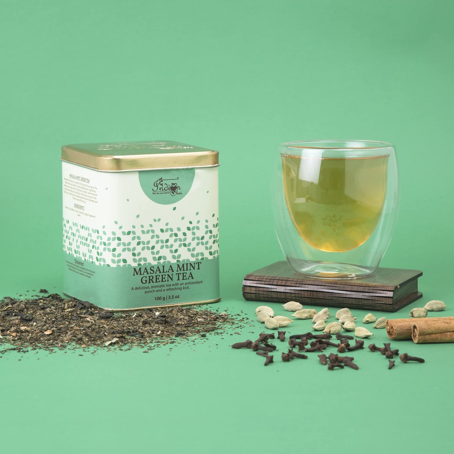 The Indian Chai - Masala Mint Green Tea 100 grams, Wellness, Flavor, and Vitality in Each Sip - Antioxidant Support, Digestive Aid, Immune Boost, Mental Clarity, and Respiratory Health