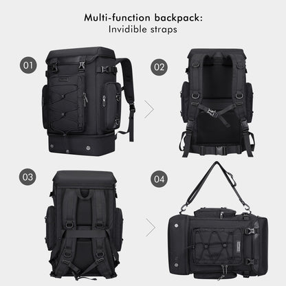 WITZMAN Travel Backpack for Men Carry on Bags for Airline Approved Convertible Duffle Luggage Backpack with Shoe Compartment（B691 Black）