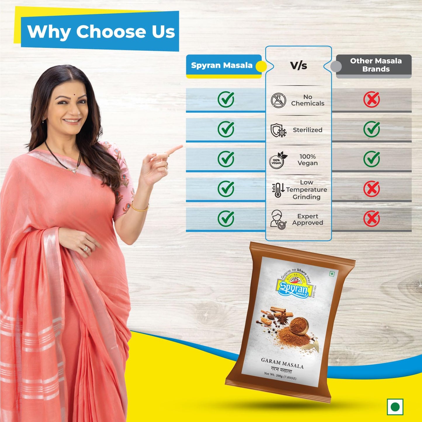 Spyran Garam Masala Powder with 100% Natural Ingredients, No Onion Garlic, and No Salt, Authentic Indian Spices 200 grams