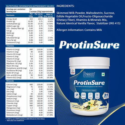 Pro360 ProtinSure Protein Powder Nutritional Supplement for Daily Wellness for Men and Women - Vanilla flavour 400g