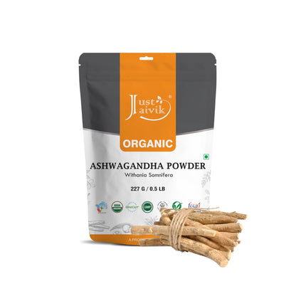 Just Jaivik Organic Ashwagandha Root Powder - 227g - Support for Stress-Free Living Herbal Supplement/Vitality and Strength