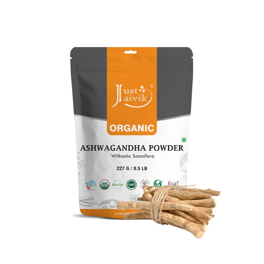 Just Jaivik Organic Ashwagandha Root Powder - 227g - Support for Stress-Free Living Herbal Supplement/Vitality and Strength