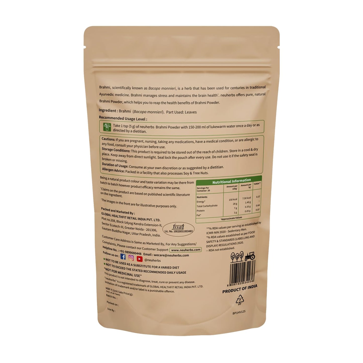 Neuherbs Organic Brahmi Powder (100 gm, Pack of 1) For Men & Women | Ay- image 2